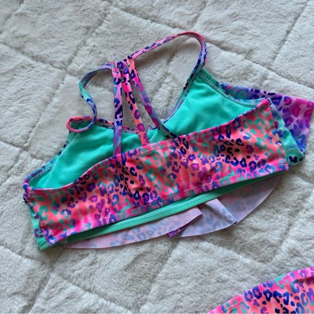 Wonder Nation | Pink and Blue Ombre Cheetah Print Flounce Bikini Set | Size 7/8
